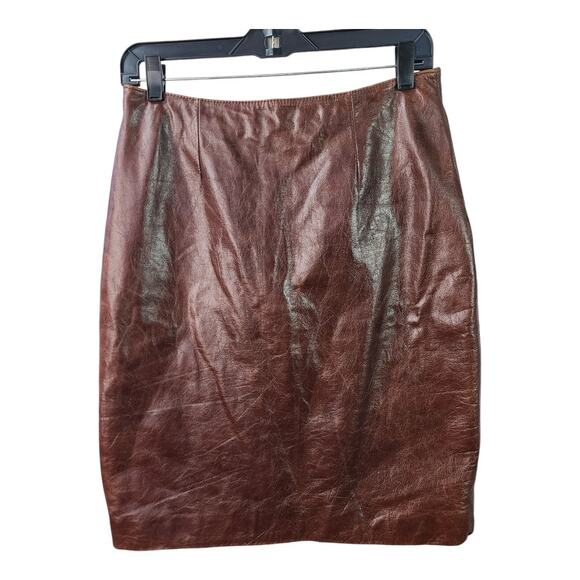 Pelle Studios Wilsons Brown Leather Lined Rear Zip Skirt 8 - Picture 1 of 4